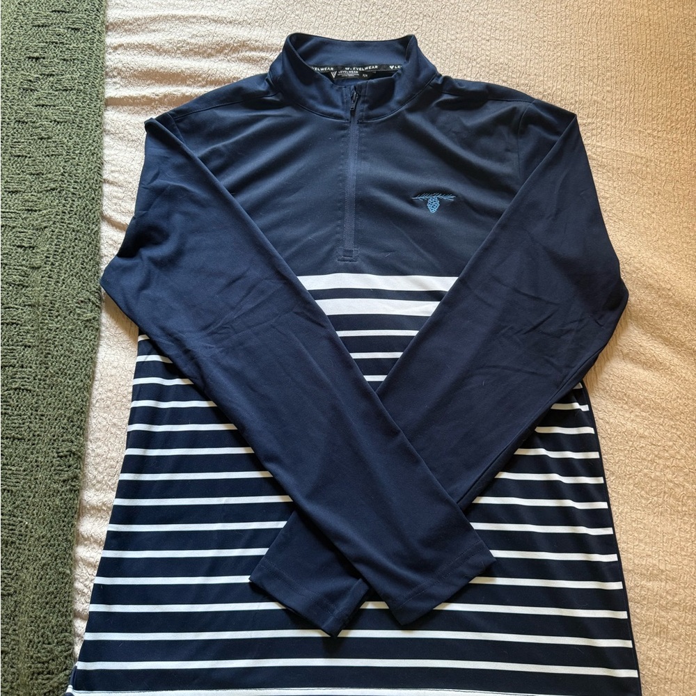 Levelwear Navy and White Striped Long Sleeve Pullover